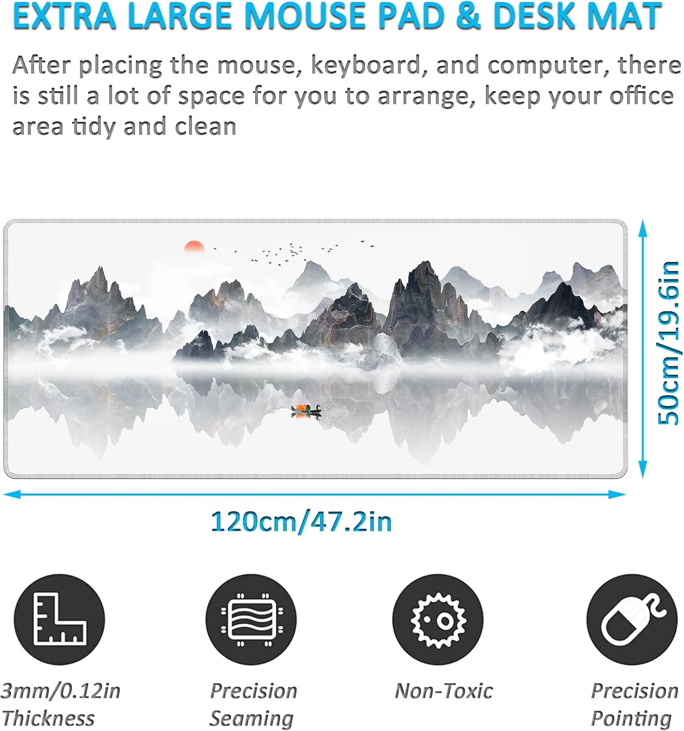 LL-COEUR Landscape Extended Mousepad 47.2x19.6x0.12inch Waterproof Keyboard Mouse Mat with Anti-Slip Rubber Base Long Desk Pad for Gamer Office Home - Image 2