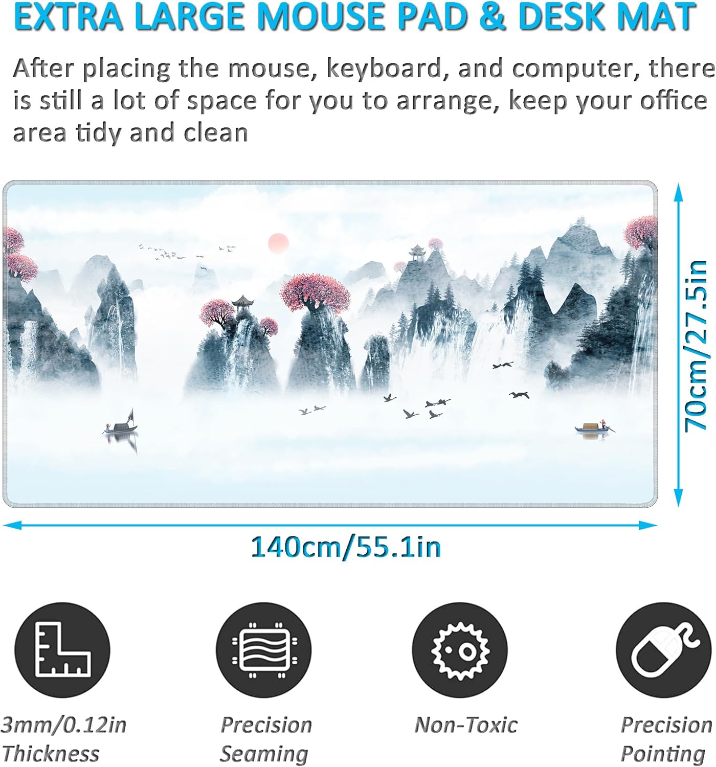 LL-COEUR Landscape Extended Mousepad 55.1"x27.5"x0.12" Waterproof Keyboard Mouse Mat with Anti-Slip Rubber Base Long Desk Pad for Gamer Office Home XXL - Image 2