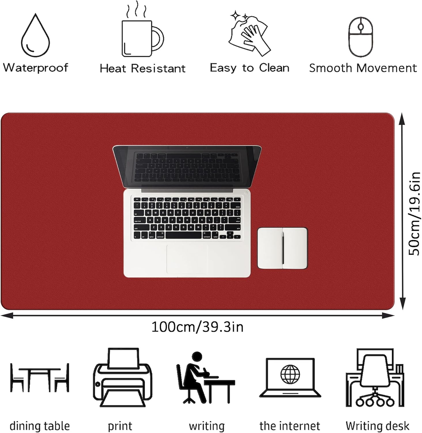 LL-COEUR XXL Leather Mouse Pad Gaming Keyboard Mat Waterproof Table Mat (Red Wine, 1000 x 500 x 2 mm) - Image 2