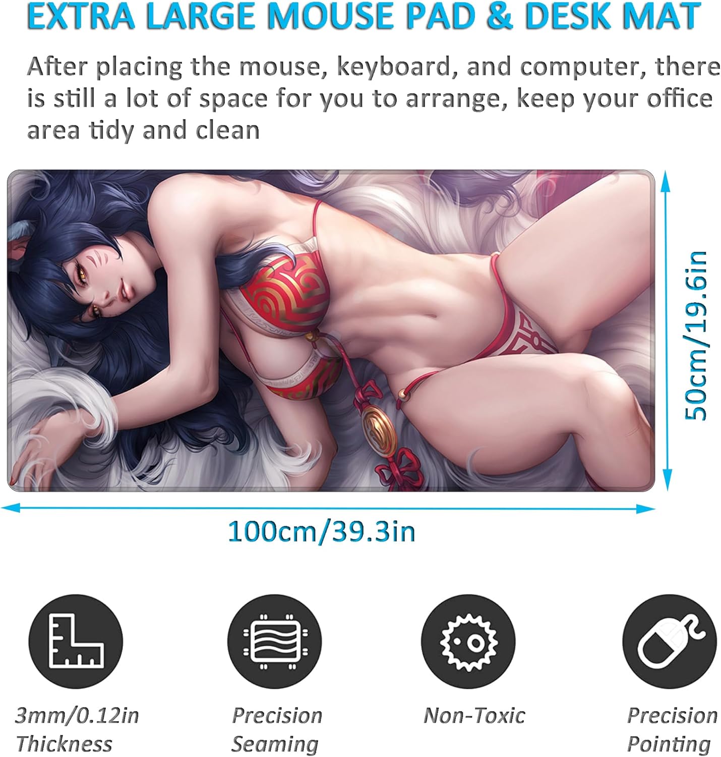 LL-COEUR XXL Mouse Pad Gaming Play Mat Computer Laptop Office Table Mat 1000x500x3mm (Colour 1) - Image 2