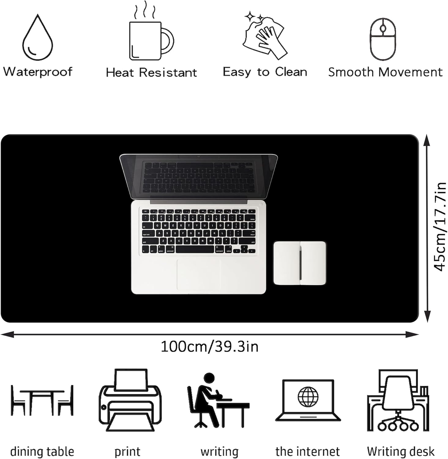 LL-COEUR XXL PVC Mouse Pad Gaming Keyboard Mat Waterproof Table Mat (Black, 1000 x 450 x 2.8 mm) - Image 2