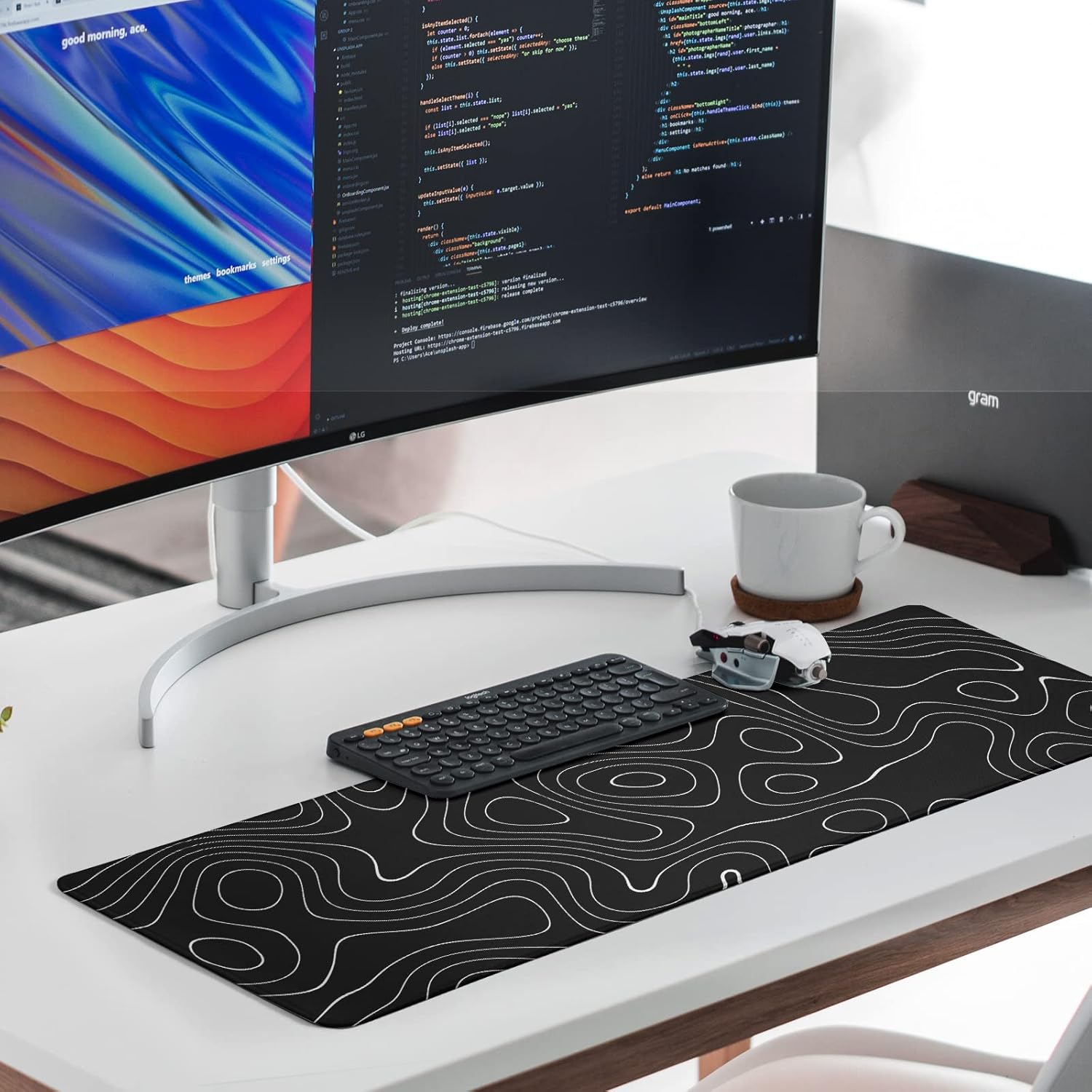 Llzdeuan Large Topographic Map Gaming Mouse Pad for Desk Black Desk Pad with Non-Slip Rubber Base Stitched Edge Desk Organizers and Accessories Desk Decor - Image 2