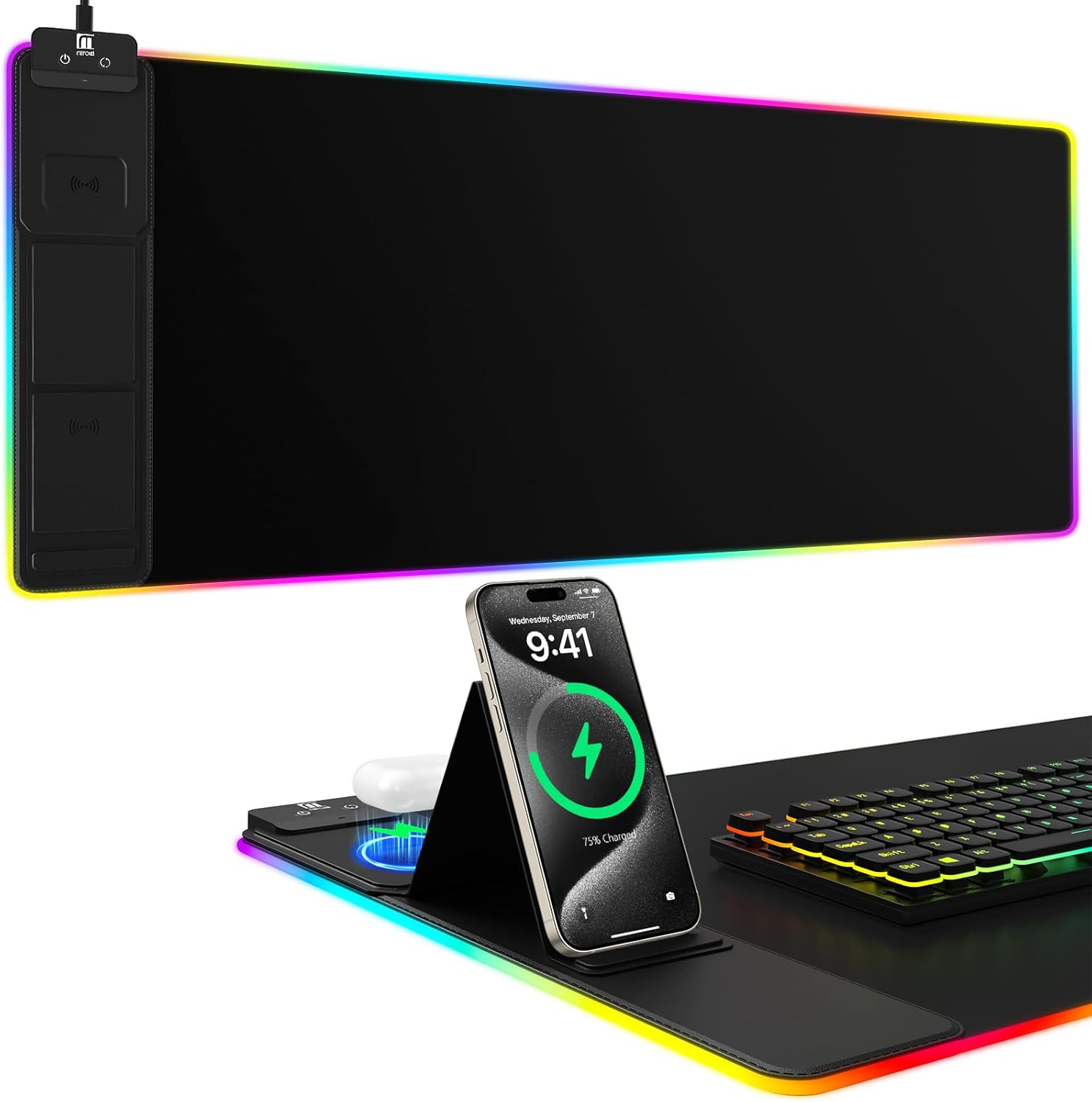 Magnetic RGB Gaming Mouse Pad 31.5x15.75 Inch, 15W Fast Wireless Charging Desk Mat, XXL Desk Pad with 11 RGB Lighting Modes, Home Office Large Keyboard Pad with Ultra-Smooth Surface, Non-Slip Base - Image 11