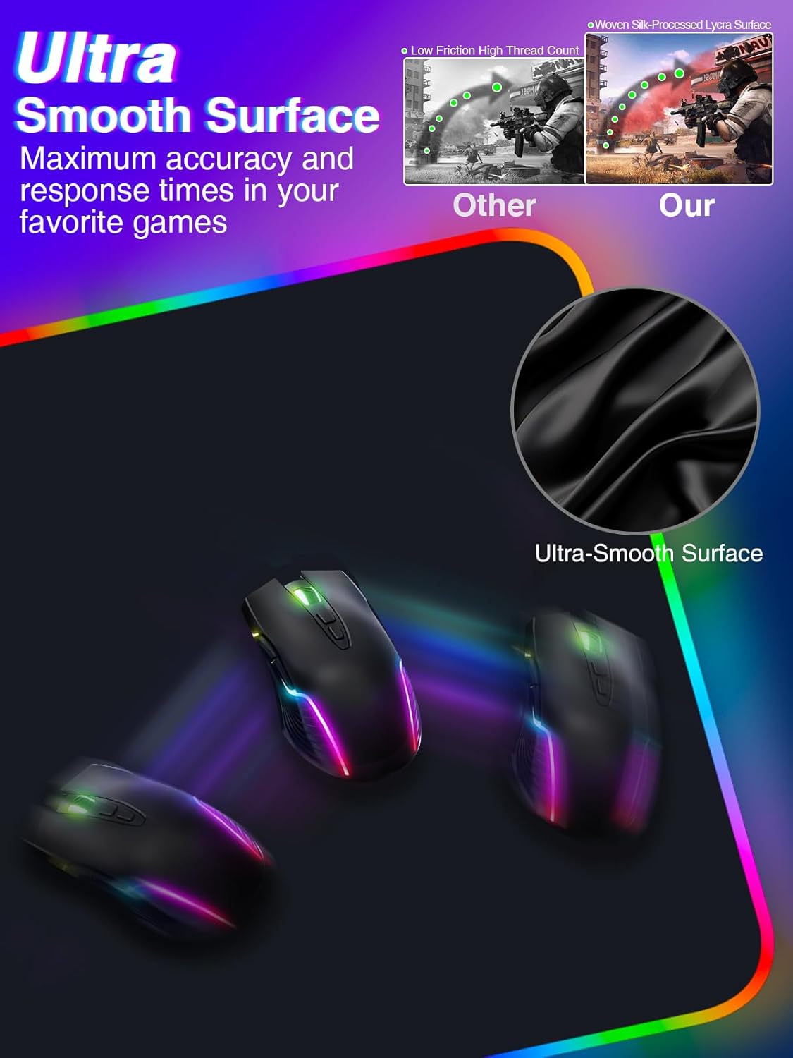 Magnetic RGB Gaming Mouse Pad 31.5x15.75 Inch, 15W Fast Wireless Charging Desk Mat, XXL Desk Pad with 11 RGB Lighting Modes, Home Office Large Keyboard Pad with Ultra-Smooth Surface, Non-Slip Base - Image 5