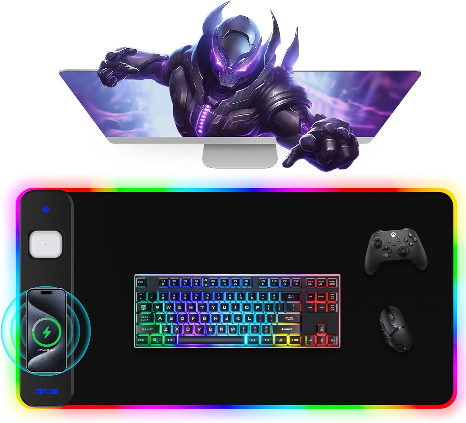 Magnetic RGB Gaming Mouse Pad 31.5x15.75 Inch, 15W Fast Wireless Charging Desk Mat, XXL Desk Pad with 11 RGB Lighting Modes, Home Office Large Keyboard Pad with Ultra-Smooth Surface, Non-Slip Base