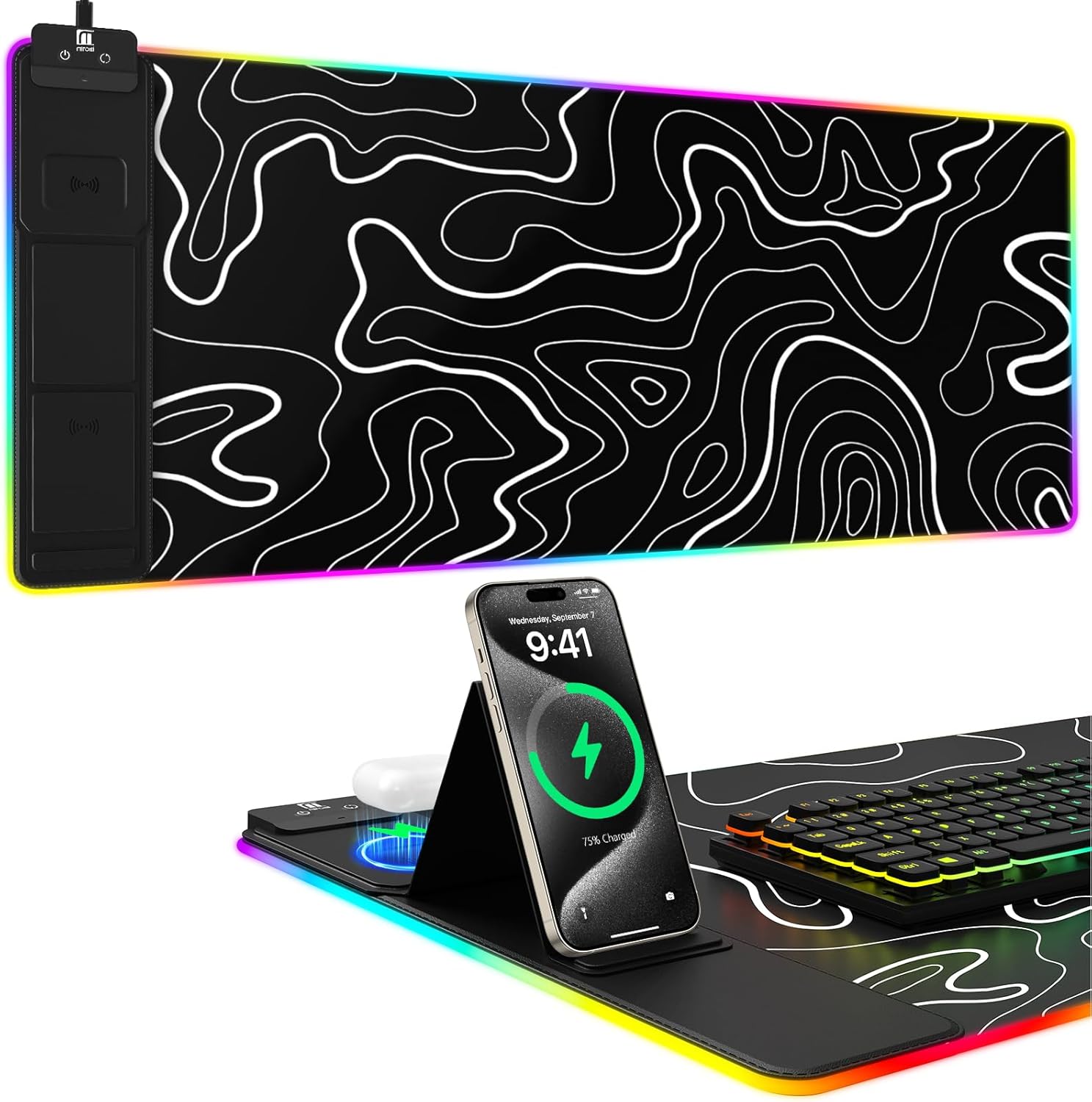 Magnetic RGB Gaming Mouse Pad 31.5x15.75 Inch, 15W Fast Wireless Charging Desk Mat, XXL Desk Pad with 11 RGB Lighting Modes, Home Office Large Keyboard Pad with Ultra-Smooth Surface, Non-Slip Base - Image 15