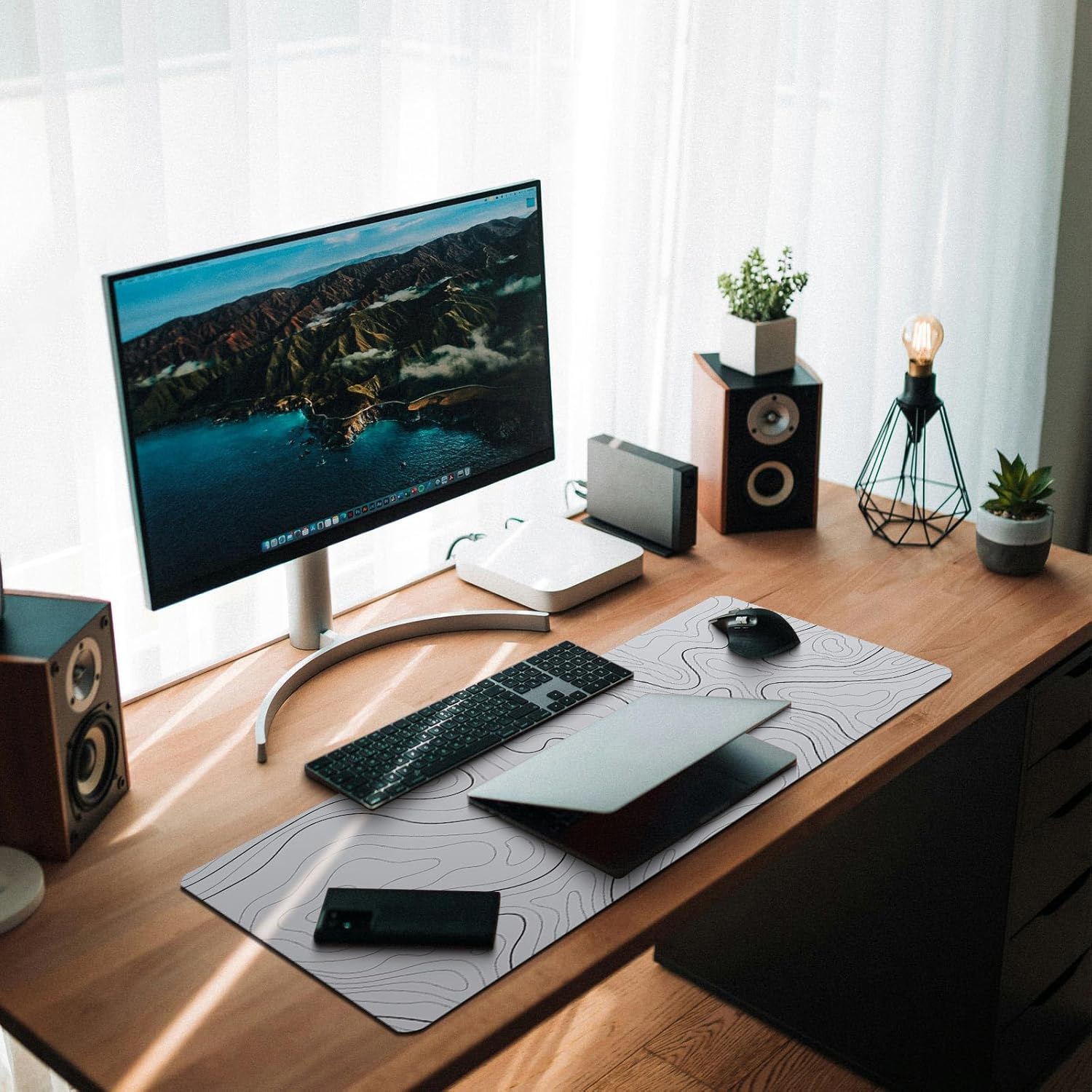 MAY FLOWER Large Gaming Mouse Pad, Full Keyboard Mat, Long Laptop Mousepad, Computer Mouse Mat for Home and Office, Anti-Slip Rubber Base, 31.5 x 11.8 Inches (Grey White Topographic Map) - Image 7