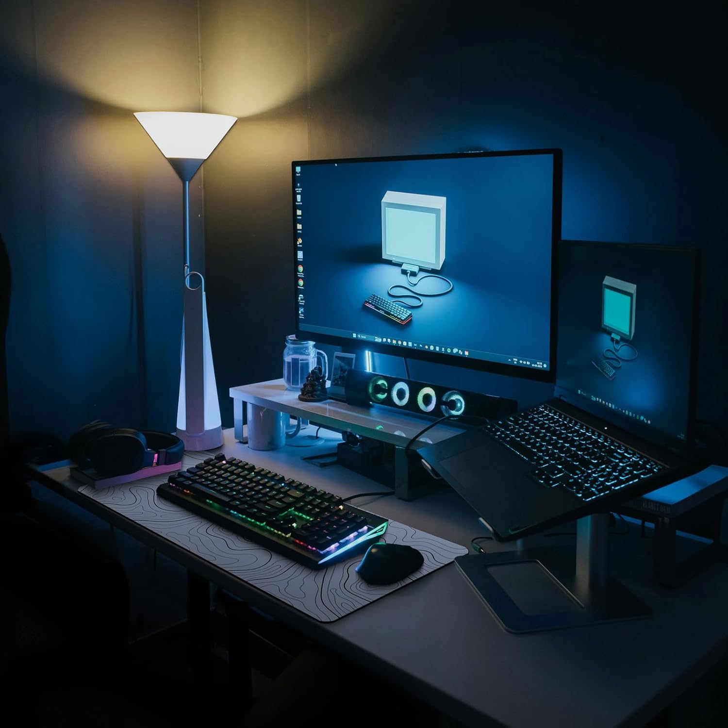 MAY FLOWER Large Gaming Mouse Pad, Full Keyboard Mat, Long Laptop Mousepad, Computer Mouse Mat for Home and Office, Anti-Slip Rubber Base, 31.5 x 11.8 Inches (Grey White Topographic Map) - Image 8