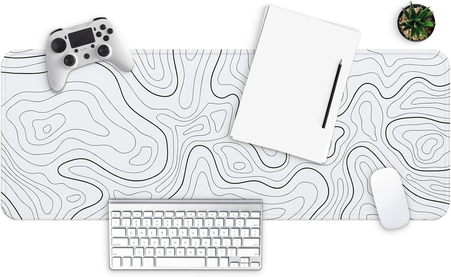 MAY FLOWER Large Gaming Mouse Pad, Full Keyboard Mat, Long Laptop Mousepad, Computer Mouse Mat for Home and Office, Anti-Slip Rubber Base, 31.5 x 11.8 Inches (Grey White Topographic Map) - Image 2