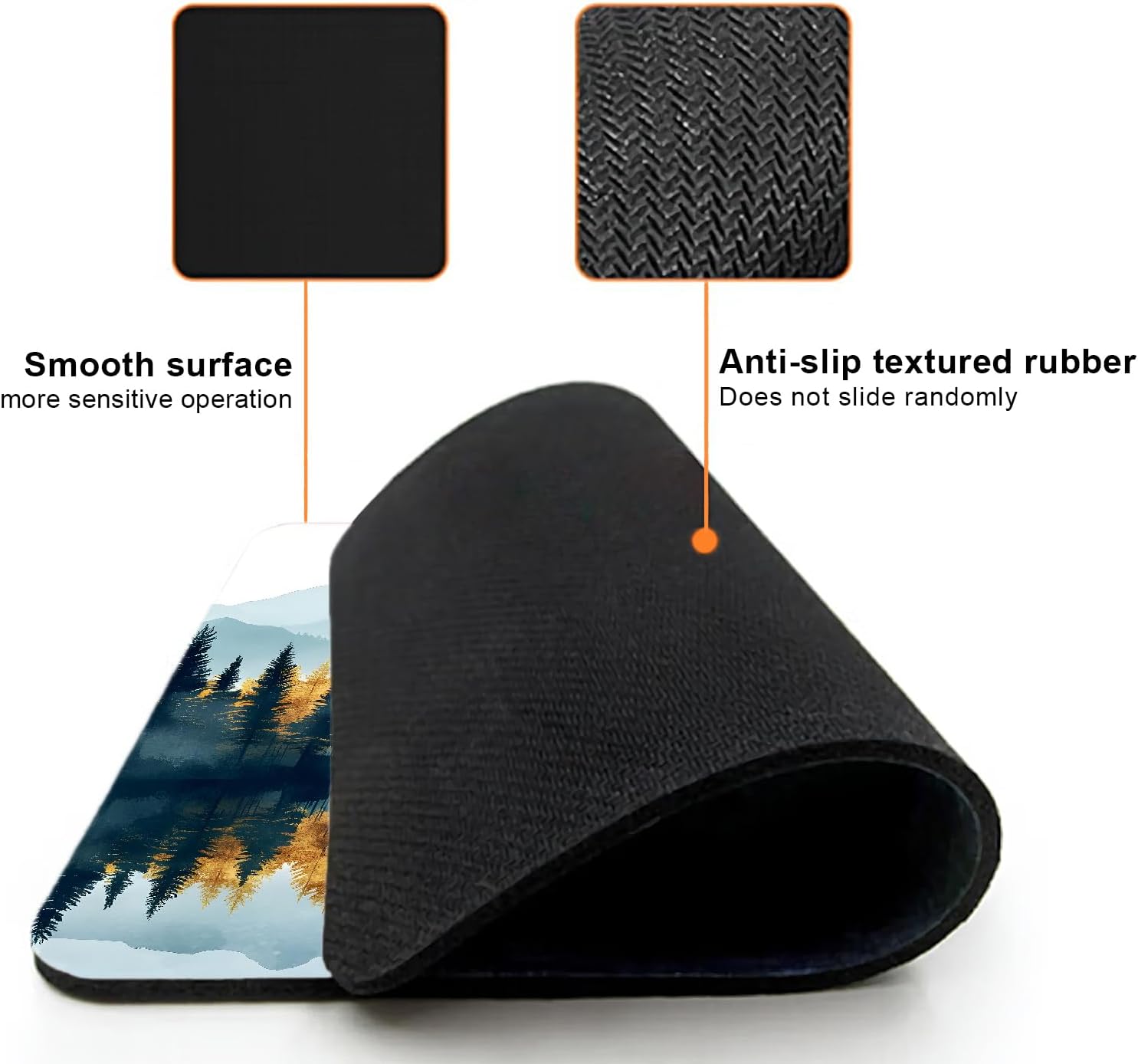 Mouse Pad, Cute Abstract Mountain Forest Mouse Pads for Desk, 9.5" x 7.9" Non-Slip Rubber Base Computer Mousepad with Women, Portable Square Design for Wireless Mouse and Pad Laptop Office & Travel - Image 3