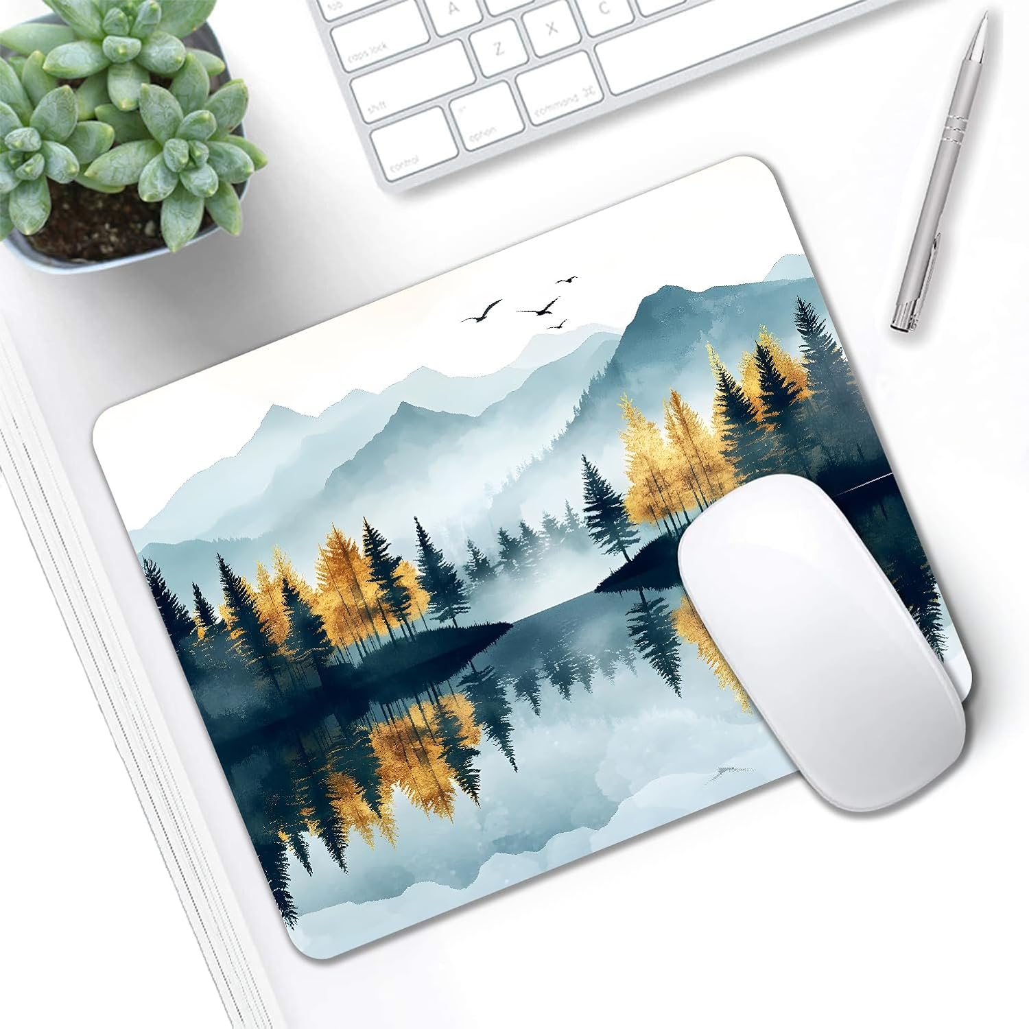 Mouse Pad, Cute Abstract Mountain Forest Mouse Pads for Desk, 9.5" x 7.9" Non-Slip Rubber Base Computer Mousepad with Women, Portable Square Design for Wireless Mouse and Pad Laptop Office & Travel - Image 5