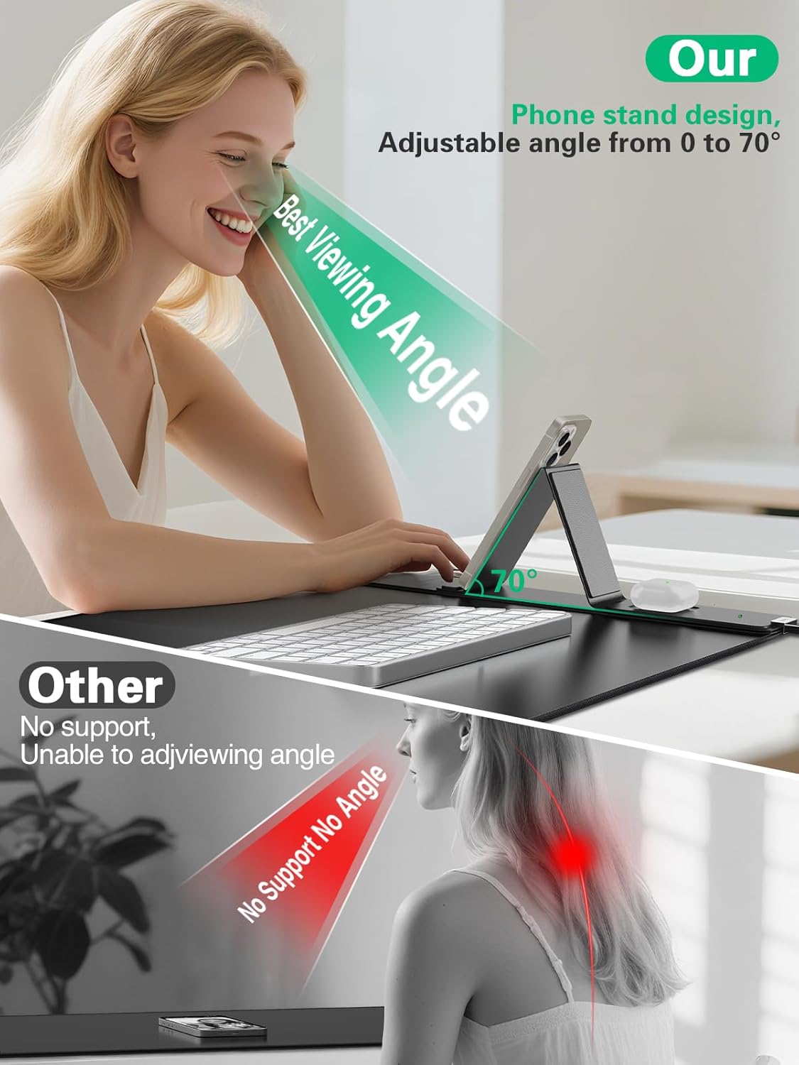 Mouse Pad, Office Desk Mat, Large Gaming Mousepad with Superior Micro-Weave Cloth, XXL Desk Pad with Stitched Edges, Non-Slip Writing Pad for Gamer, Laptop, Work & Home (Black with 20W PD Charger) - Image 2