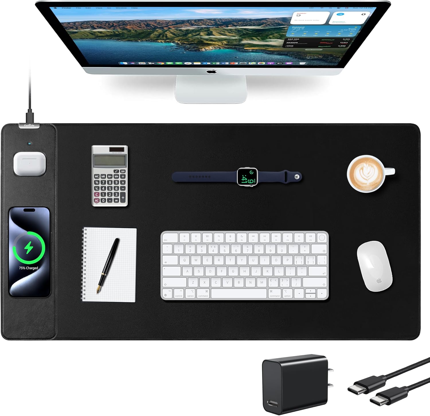 Mouse Pad with Wireless Charging, RGB Gaming Desk Mat, 31.5"x15.7" Large XXL Desk Pad, 15 Lighting Modes, Non-Slip Mouse Mat, Waterproof Computer Keyboard Pad, Black with 20W PD Power Adapter - Image 11