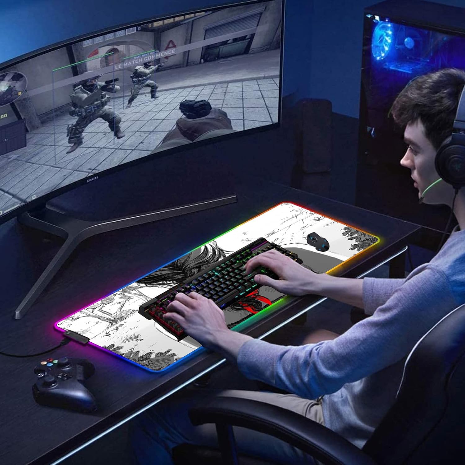 Mouse Pads Cute Girls RGB Mousepad LED Gaming Mouse Pad Anti-Slip Keyboard Pad Gamer Computer Accessories Large Desk Pad 39.3 X19.6 Inch - Image 7