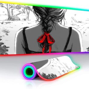 Mouse Pads Cute Girls RGB Mousepad LED Gaming Mouse Pad Anti-Slip Keyboard Pad Gamer Computer Accessories Large Desk Pad 39.3 X19.6 Inch