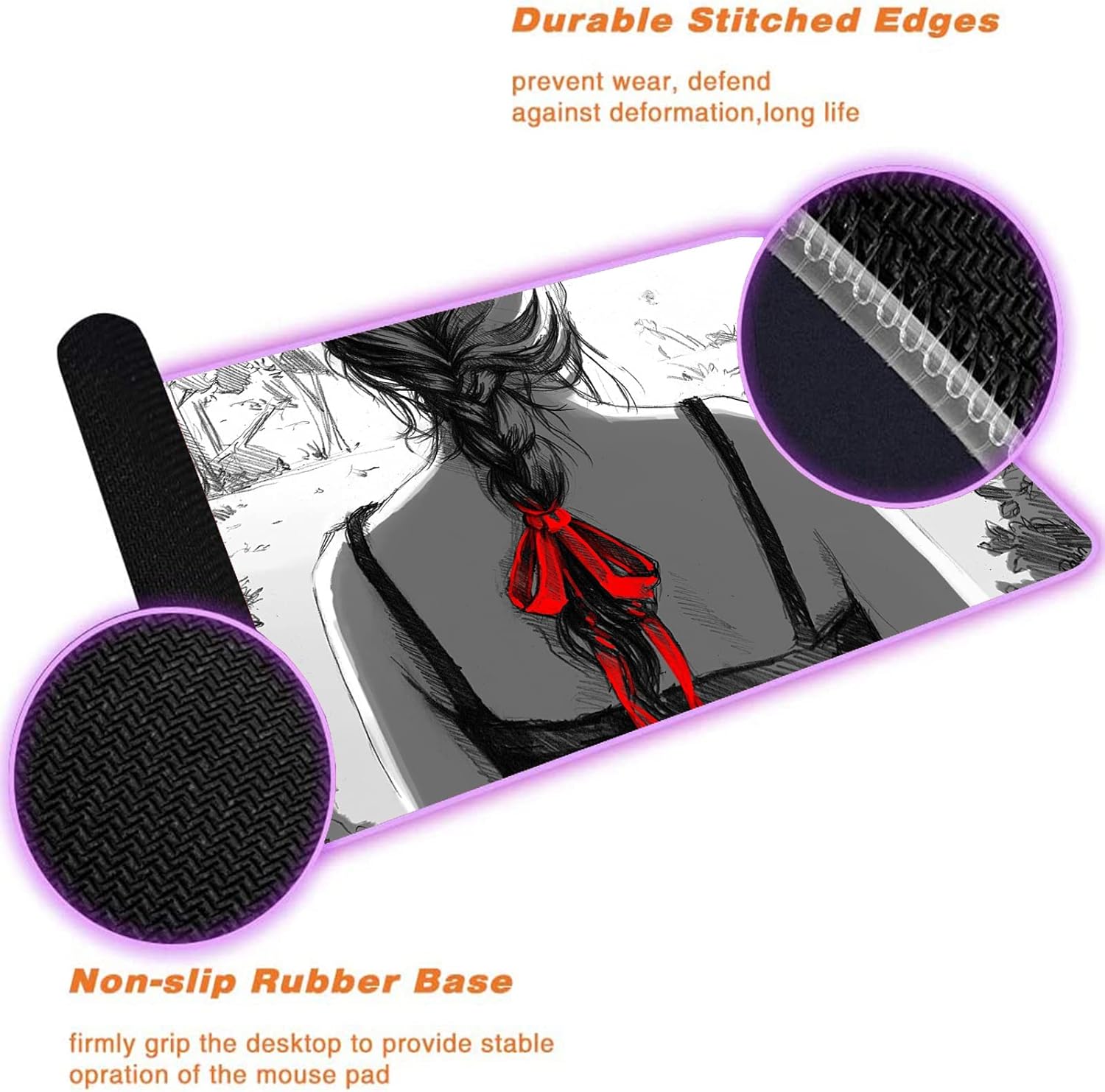 Mouse Pads Cute Girls RGB Mousepad LED Gaming Mouse Pad Anti-Slip Keyboard Pad Gamer Computer Accessories Large Desk Pad 39.3 X19.6 Inch - Image 6