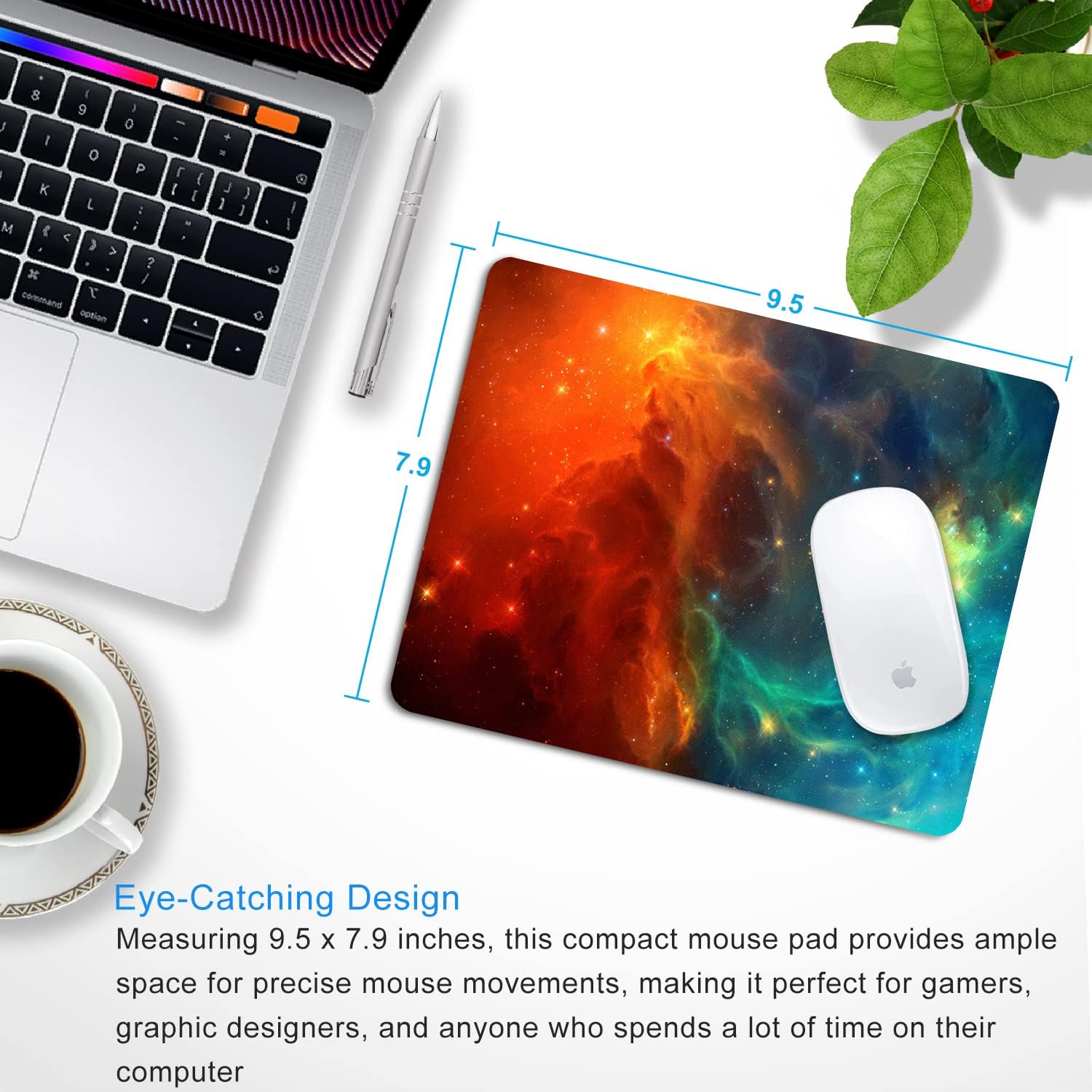 SHALYSONG Galaxy Mouse pad, Orange and Cyan Nebula Mouse Pads Office Computer Mousepad, Non-Slip Washable Small Mouse mat 9.5 X 7.9 inch - Image 2