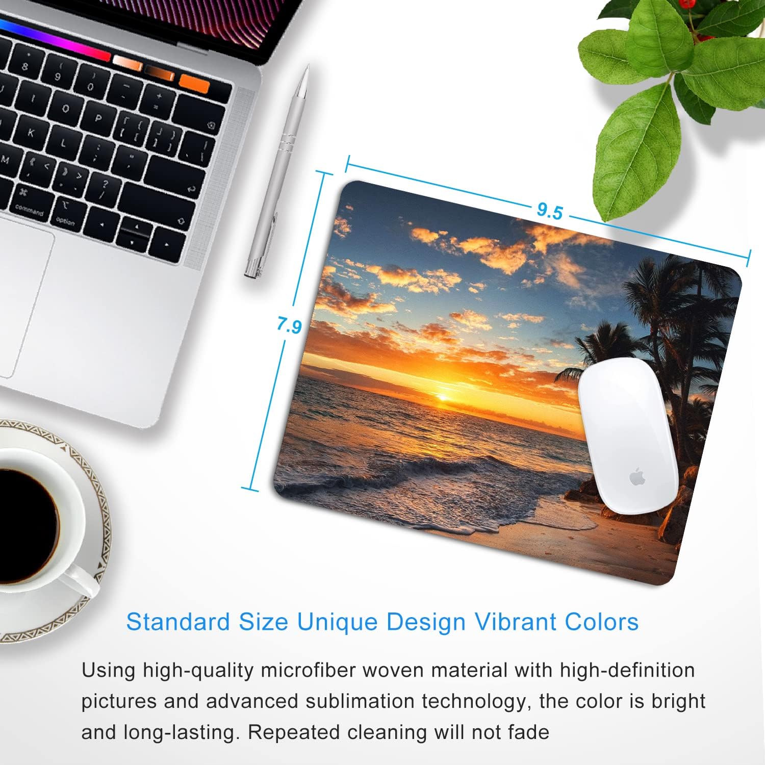 SHALYSONG Sunset Beach Mouse pad with Tropical Ocean Landscape and Non-Slip Rubber Base Design for Personalized Women's Office Desktop Decoration Accessories 9.5x7.9 inch - Image 2