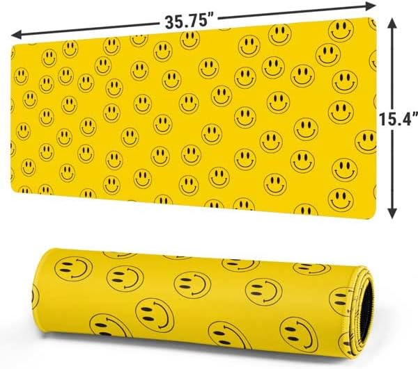 Skinit Extra Large Gaming Mouse Pad - Happy Face Pattern Design with Stitched Edges, Waterproof, Non-Slip Rubber Base, Desk Mat for Keyboard & Mouse, 35.75" x 15.4" inches - Image 2