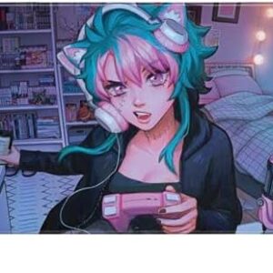 Skinit Extra Large Gaming Mouse Pad - Officially Licensed Anime Catgirl Gamer Nerd Design with Stitched Edges, Waterproof, Non-Slip Rubber Base, Desk Mat for Keyboard & Mouse, 35.75" x 15.4" inches