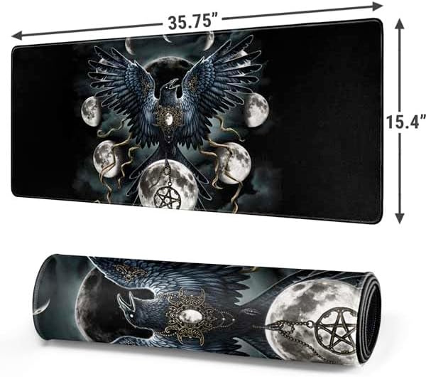 Skinit Extra Large Gaming Mouse Pad - Officially Licensed Crow and Moon Phases by Sarah Richter Design with Stitched Edges, Waterproof, Non-Slip Rubber Base, Desk Mat for Keyboard & Mouse - Image 2