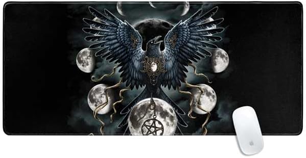 Skinit Extra Large Gaming Mouse Pad - Officially Licensed Crow and Moon Phases by Sarah Richter Design with Stitched Edges, Waterproof, Non-Slip Rubber Base, Desk Mat for Keyboard & Mouse