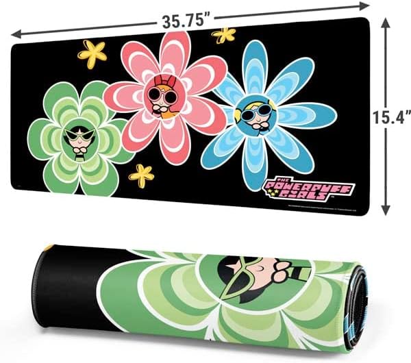 Skinit Extra Large Gaming Mouse Pad - Officially Licensed Powerpuff Girls Flowers Design with Stitched Edges, Waterproof, Non-Slip Rubber Base, Desk Mat for Keyboard & Mouse, 35.75" x 15.4" inches - Image 2
