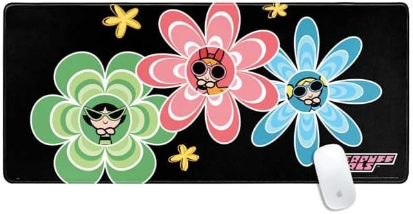 Skinit Extra Large Gaming Mouse Pad - Officially Licensed Powerpuff Girls Flowers Design with Stitched Edges, Waterproof, Non-Slip Rubber Base, Desk Mat for Keyboard & Mouse, 35.75" x 15.4" inches