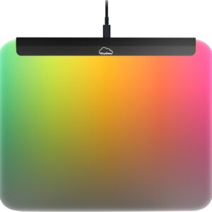 Soleil X3 Gaming Mouse Mat, Monitor Color Sync RGB Backlit, 18 Zone LED Lighting, Music Sync Mode, Cool Mouse Pad for Gaming Desk, 14.18×12.13in Large Size, USB-Type C Cable, White mat & Black Metal