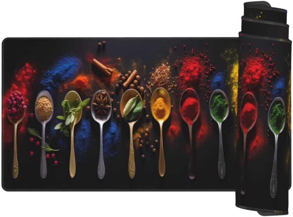 Spice Mouse Pad Desk Pad,Mouse Pad Large Desk Mat with Stitched Edges,XXL Mousepad with Non-Slip Rubber Base,Computer Keyboard Pad Waterproof Gaming Mouse Pad Colourful Desk Pad 62.9 x 31.5 Inch gq523