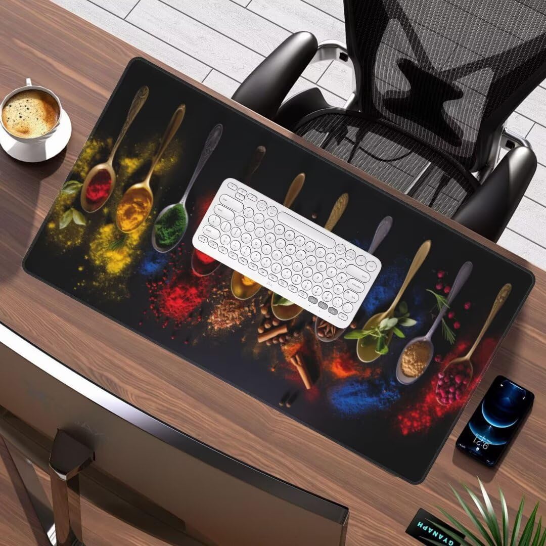 Spice Mouse Pad Desk Pad,Mouse Pad Large Desk Mat with Stitched Edges,XXL Mousepad with Non-Slip Rubber Base,Computer Keyboard Pad Waterproof Gaming Mouse Pad Colourful Desk Pad 62.9 x 31.5 Inch gq523 - Image 2