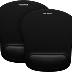 TECKNET 2 Pack Mouse Pad with Wrist Support, Ergonomic Gaming Mouse Pad Pain Relief, Portable Comfortable Mousepad for Computer, Laptop, Office, Home Non-Slip Base, Waterproof Surface - Black