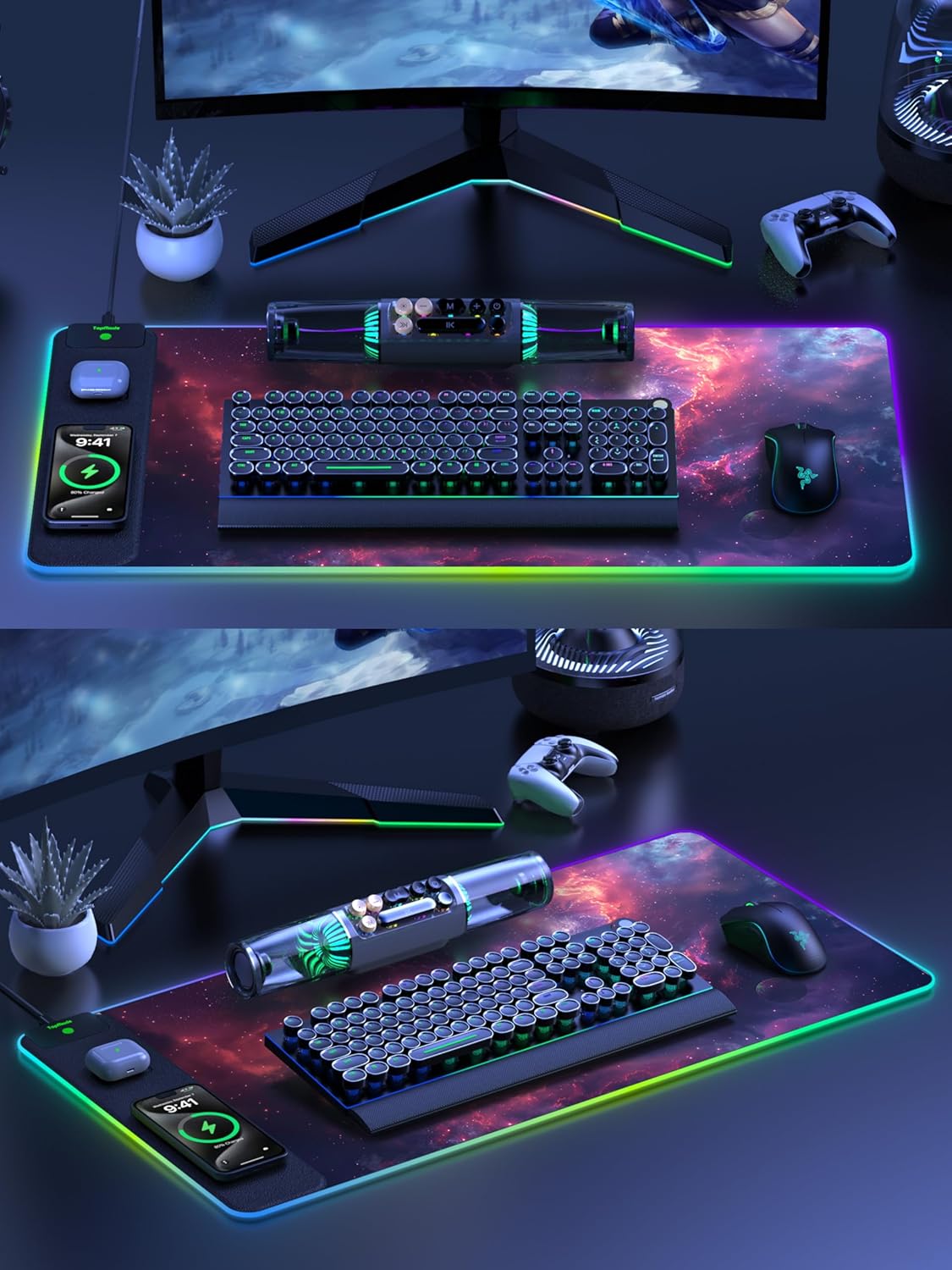 TopMade RGB Gaming Mouse Pad with 15W Wireless Charging, 31.5\u201D x 15.8\u201D XXL Large Desk Mat Home Office Keyboard Pad for Desk, Waterproof Mousepad with Smooth Surface, Non-Slip Base, Galaxy Nebula - Image 8