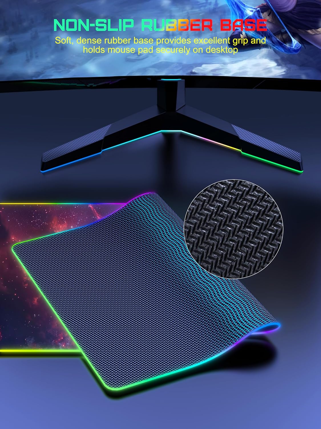 TopMade RGB Gaming Mouse Pad with 15W Wireless Charging, 31.5\u201D x 15.8\u201D XXL Large Desk Mat Home Office Keyboard Pad for Desk, Waterproof Mousepad with Smooth Surface, Non-Slip Base, Galaxy Nebula - Image 6