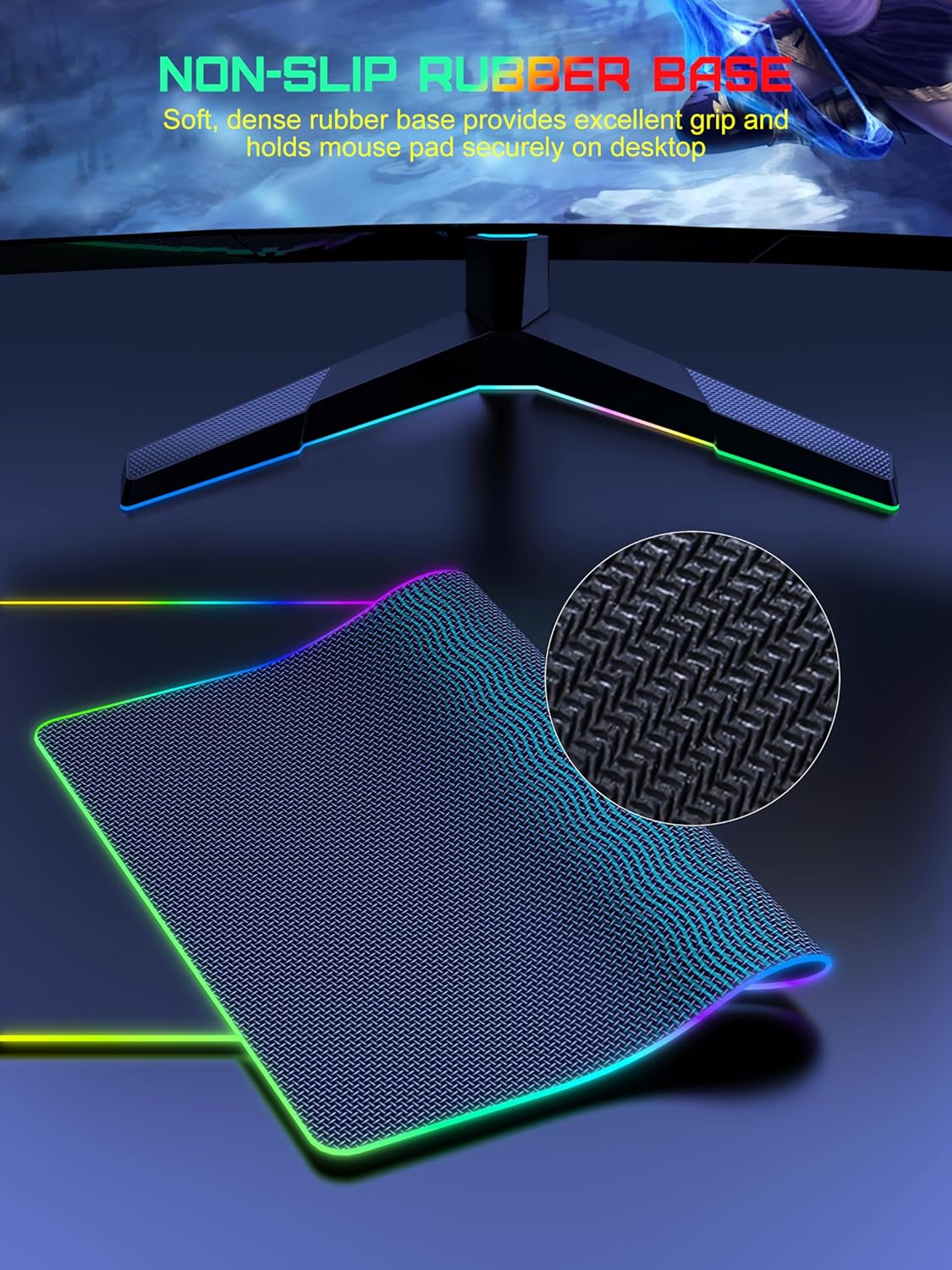 TopMade Wireless Charging Mouse Pad, RGB Gaming Mousepad, 35.4" x 15.8" Extra Large Waterproof Keyboard Desk Pad, Cool Computer Desk Mat, Black (Includes 20W PD Power Adapter & 6.56ft Woven Cable) - Image 6