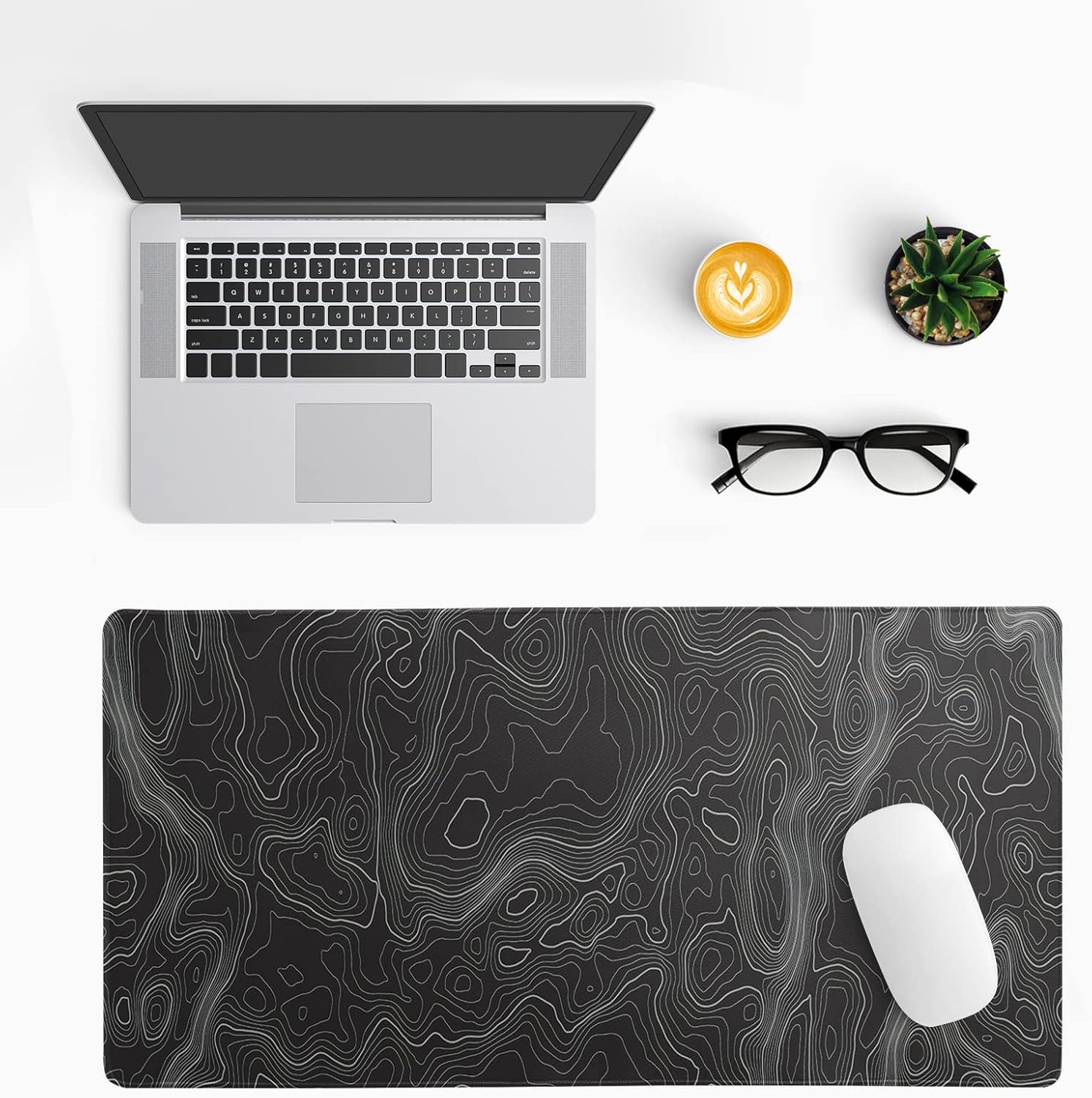 Topographic Contour Extended Big Mouse Pad Large,Gaming Mouse Pad Desk Pad,27.6x11.8 Inch Long Computer Keyboard Mouse Mat Mousepad with 3mm Non-Slip Base and Stitched Edge for Gaming and Office - Image 2