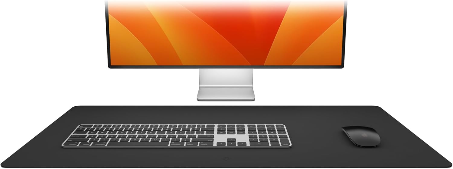 Twelve South Sustainable Leather Large Desk Pad - Desk Mat for Computer, Mouse Traction Surface, Desk Protector, Large Mouse Pad, Moisture and Heat Resistant, Non-Slip Desk Pad, Spill Resistant, Black