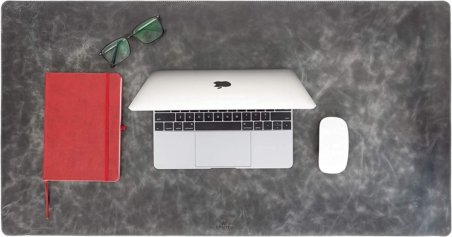 Venito Premium Leather Desk Pad Mat (31.5 X 14.6 inch) - Medium Desk Mat for Keyboard and Mouse Home Office Accessories (Faded Gray) - Image 2