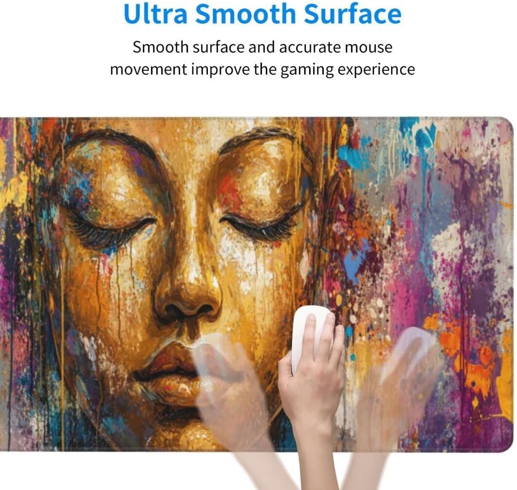 Vintage Mouse Pad Desk Pad, Mouse Pad Large Desk Mat with Stitched Edges, XXL Mousepad with Non-Slip Rubber Base, Computer Keyboard Pad Waterproof Gaming Mouse Pad Buddha Desk Pad 47.2x23.6 Inch gq279 - Image 5