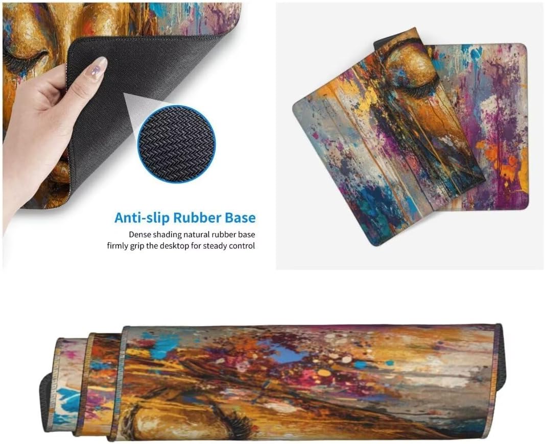 Vintage Mouse Pad Desk Pad, Mouse Pad Large Desk Mat with Stitched Edges, XXL Mousepad with Non-Slip Rubber Base, Computer Keyboard Pad Waterproof Gaming Mouse Pad Buddha Desk Pad 47.2x23.6 Inch gq279 - Image 3