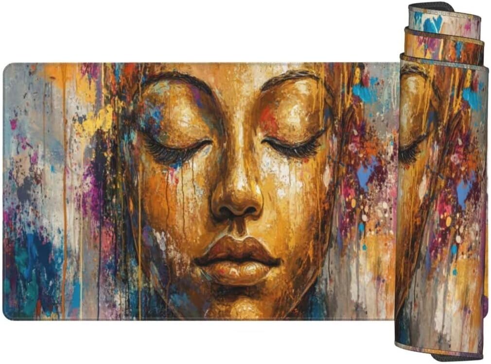 Vintage Mouse Pad Desk Pad, Mouse Pad Large Desk Mat with Stitched Edges, XXL Mousepad with Non-Slip Rubber Base, Computer Keyboard Pad Waterproof Gaming Mouse Pad Buddha Desk Pad 47.2x23.6 Inch gq279