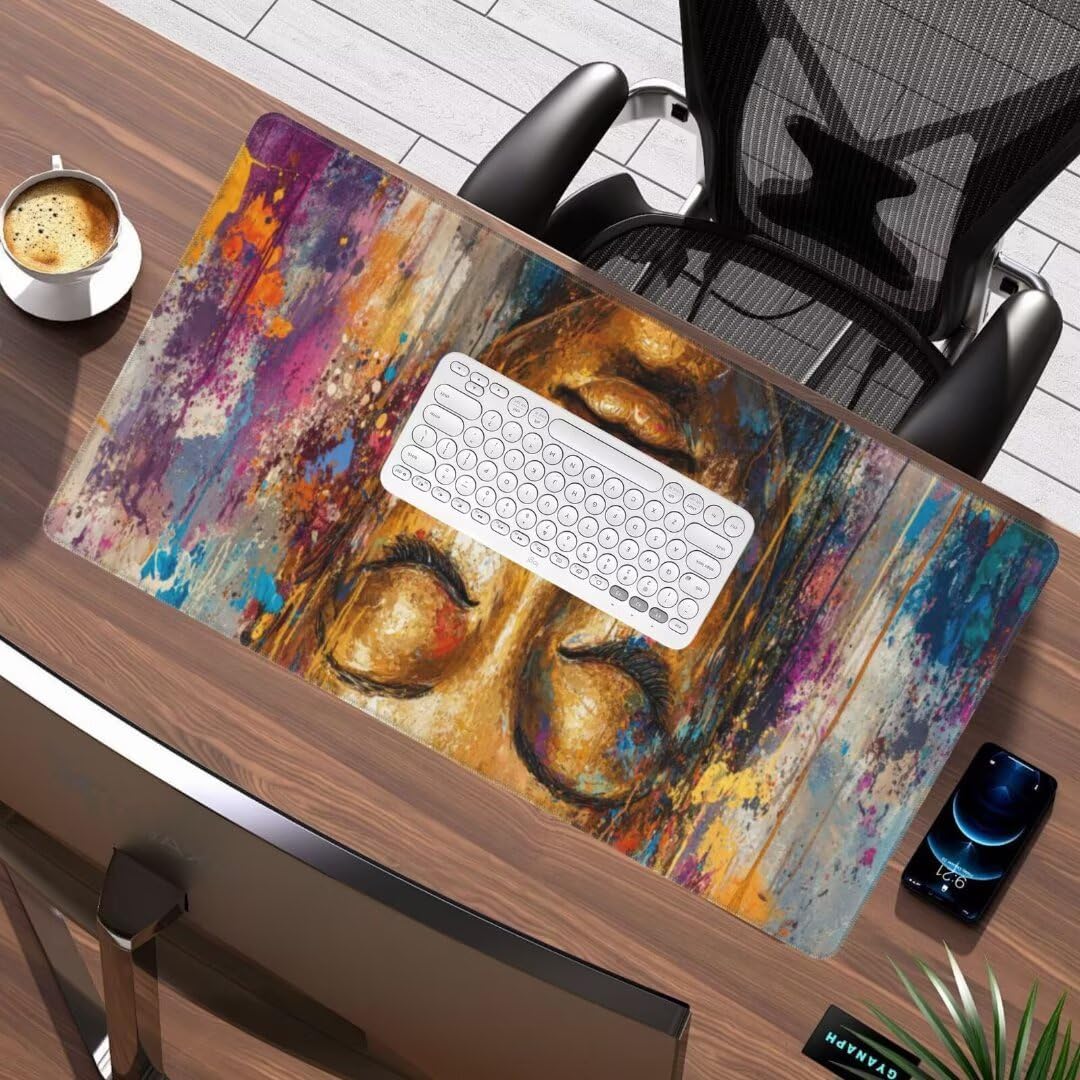 Vintage Mouse Pad Desk Pad, Mouse Pad Large Desk Mat with Stitched Edges, XXL Mousepad with Non-Slip Rubber Base, Computer Keyboard Pad Waterproof Gaming Mouse Pad Buddha Desk Pad 47.2x23.6 Inch gq279 - Image 2