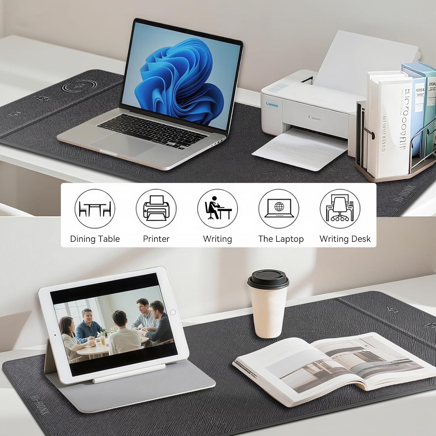 Wireless Charging Mouse Pad, 31.5"x11.7" XXL Large Office Desk Pad with Ultra-Smooth Surface,Non-Slip Base, Classic Black Waterproof Computer Desk Mat for MacBook, PC, Laptop - Image 8