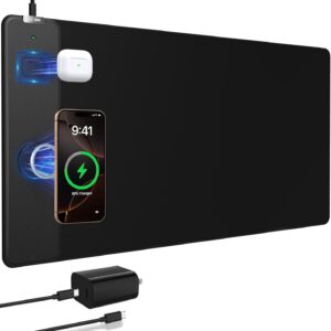 Wireless Charging Mouse Pad, 31.5"x15.8" Large Gaming Desk Mat for Laptop\/Keyboard, Waterproof Ultra-Smooth Surface, Non-Slip Rubber Base, with 20W Charger Block, Black