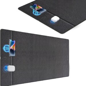 Wireless Charging Mouse Pad, 35.4"x16.9" XXXL Large Office Desk Pad with Ultra-Smooth Surface,Non-Slip Base, Classic Black Waterproof Computer Desk Mat for MacBook, PC, Laptop