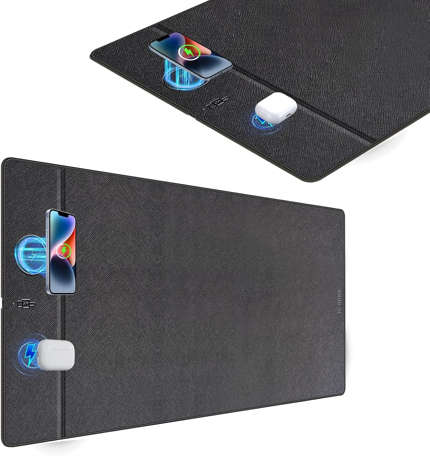 Wireless Charging Mouse Pad, 35.4"x16.9" XXXL Large Office Desk Pad with Ultra-Smooth Surface,Non-Slip Base, Classic Black Waterproof Computer Desk Mat for MacBook, PC, Laptop