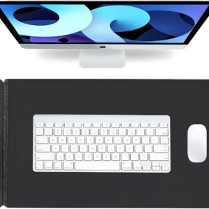 Wireless Charging Mouse Pad,Dual Fast Charger, Reversible Felt & PU Leather Desk Mat, for Office & Gaming, Large Surface, iPhone & Android Compatible – Black