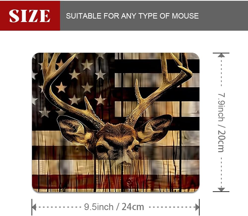 Wood Grain American Flag Hunting Deer Square Mouse pad, Texture, Waterproof, Anti Slip Rubber Base, Computer Mouse pad, Laptop Mouse pad - Image 2