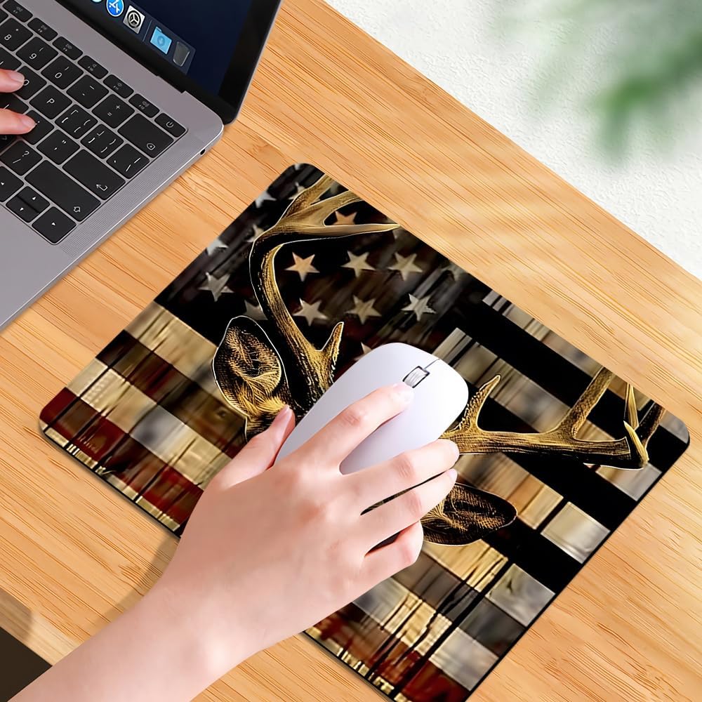 Wood Grain American Flag Hunting Deer Square Mouse pad, Texture, Waterproof, Anti Slip Rubber Base, Computer Mouse pad, Laptop Mouse pad - Image 7