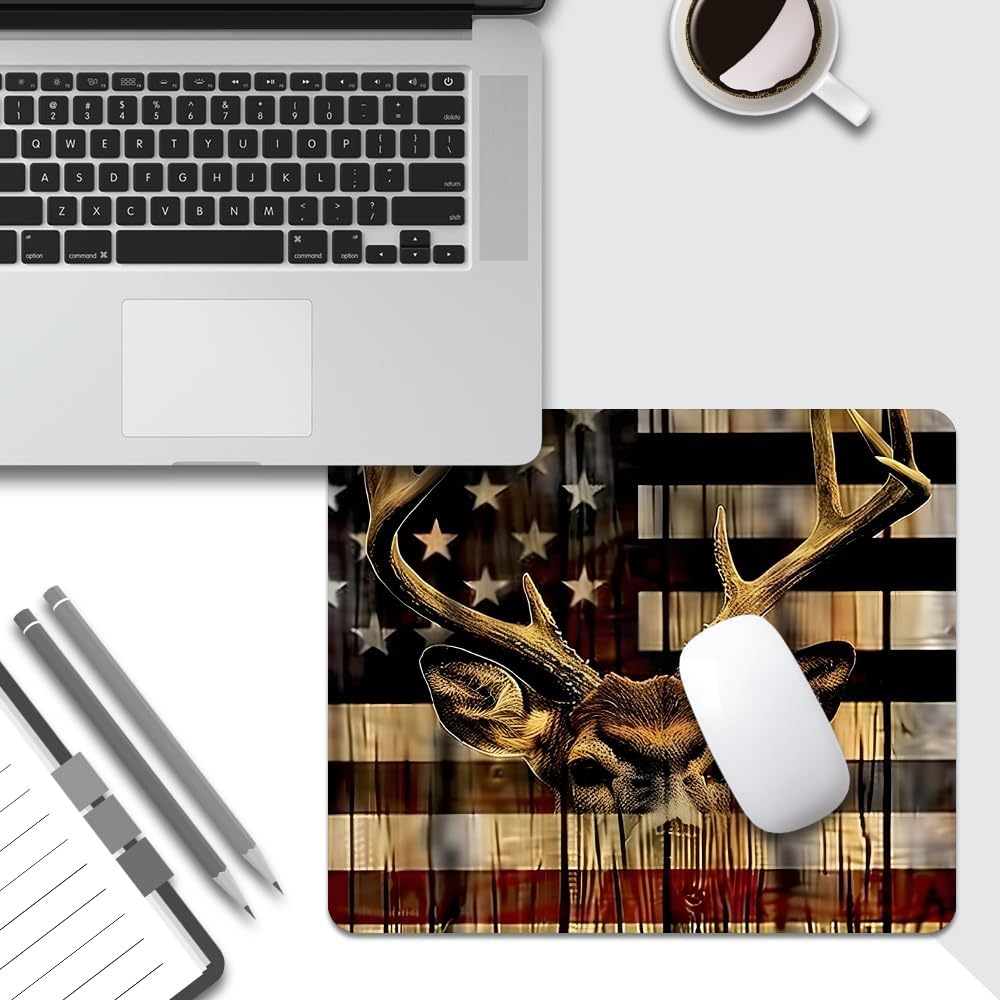 Wood Grain American Flag Hunting Deer Square Mouse pad, Texture, Waterproof, Anti Slip Rubber Base, Computer Mouse pad, Laptop Mouse pad - Image 5